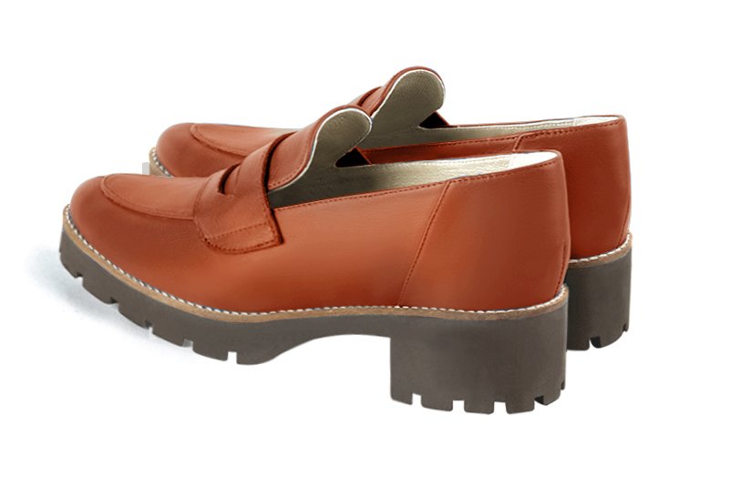 Terracotta orange women's casual loafers. Round toe. Low rubber soles. Rear view - Florence KOOIJMAN